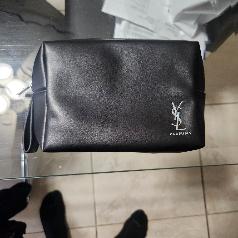 Yves Saint Laurent Black Toiletry Bag with Silver Logo